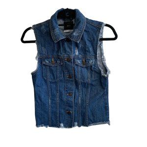 BDG Medium Wash Denim Distressed Frayed Vest S